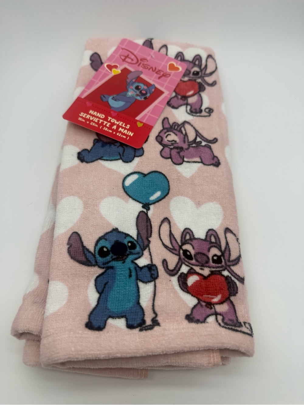 Disney Lilo & Stitch Angel Valentine's Heart Bath Hand Towels 2-pack 15” X 25”
